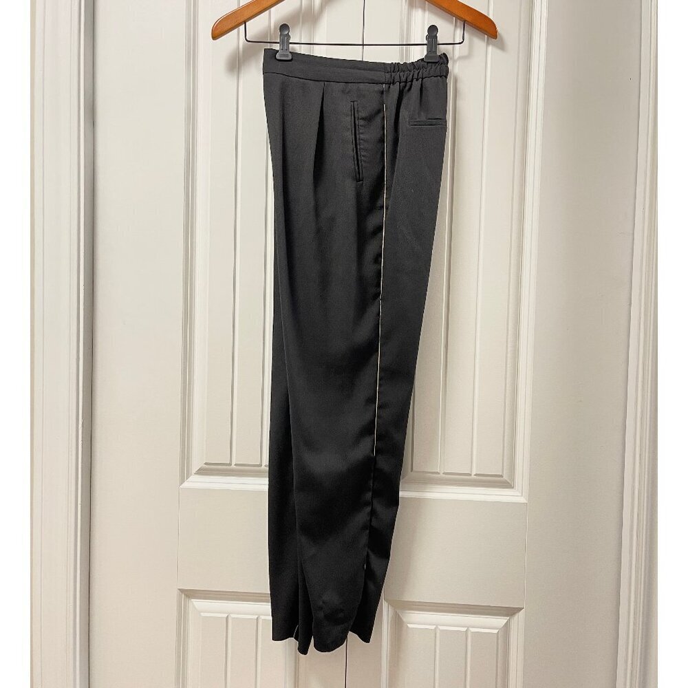 ZARA Textured Crepe Pants with Gold Side Stripe Black – S